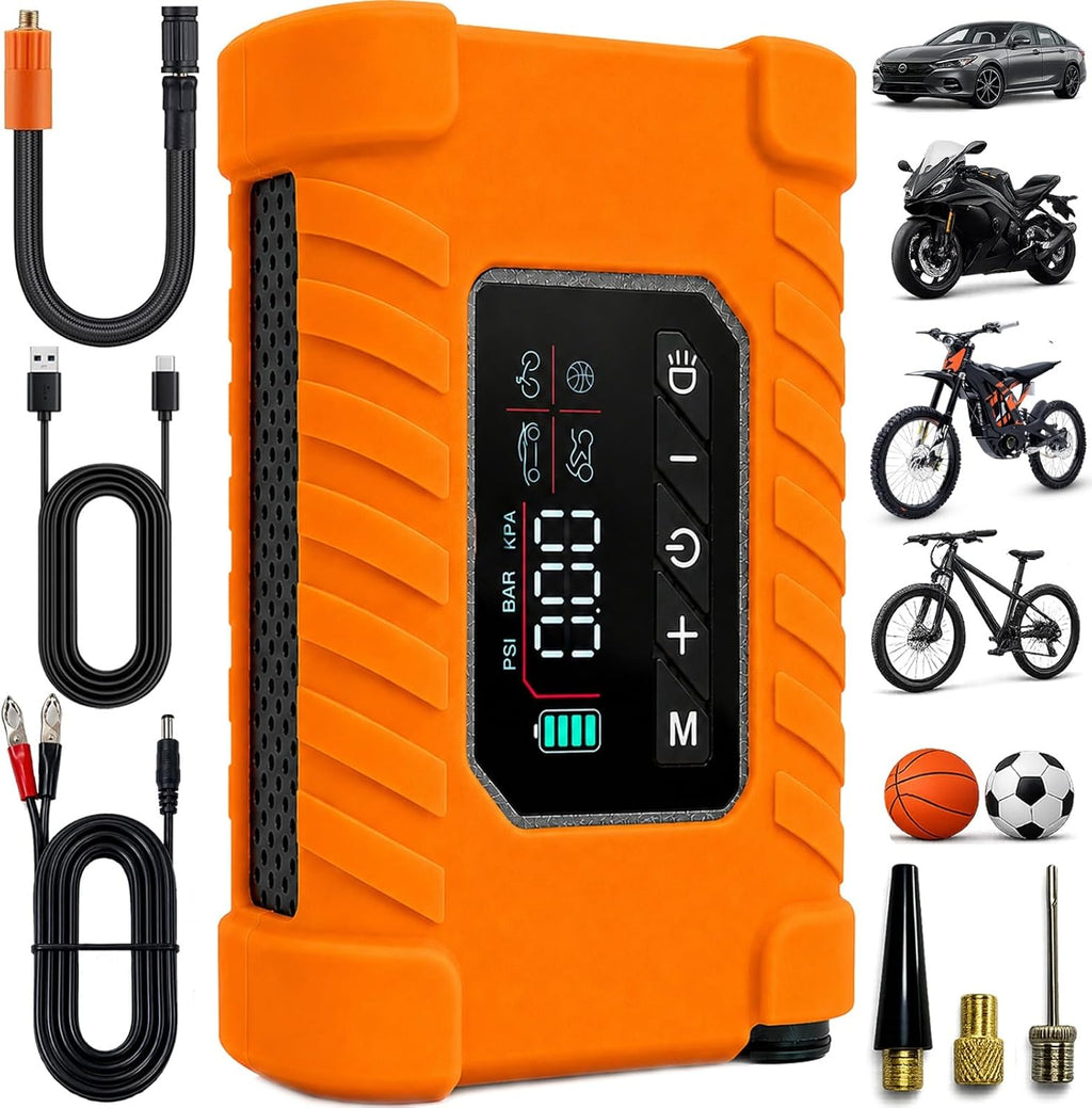 140 PSI Portable Tire Inflator for Cars, Motorcycles, Bikes & Balls | Portable Air Pump with Digital Pressure Gauge, Auto Shut-Off, Bright LED Light & Rechargeable Battery