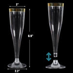 100 Plastic Champagne Flutes, 4.5Oz Clear Disposable Hard Stemware Cups with Golden Rim, Plastic Champagne Glasses for Wedding, Graduation Party, Bridal Shower, Birthday Party