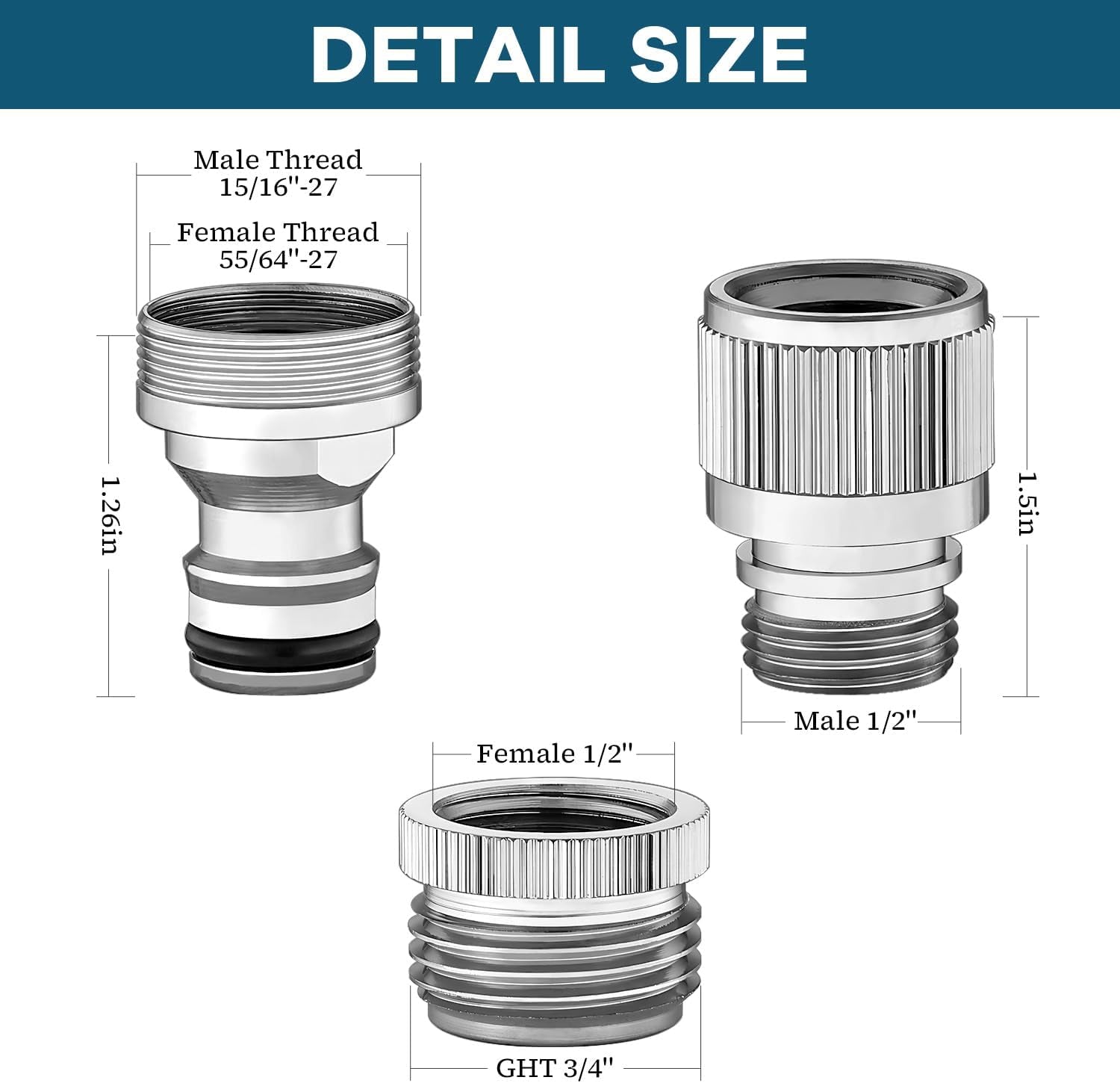 Sink Faucet Quick Connector - Faucet to Hose Adapter for Kitchen/Bathroom Connect Shower Hose, Garden Hose, Portable Washing Machine, Pet Bathing Durable Chrome Finish (Faucet Adapter)