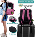 Dog Travel Backpack 27L Airline Approved Pet Supplies Bag, Pink | Cat Traveling Suitcase Organizer for Weekend Road Trip Camping; 2 Food Containers, 2 Collapsible Bowls & Poop Bag Dispenser