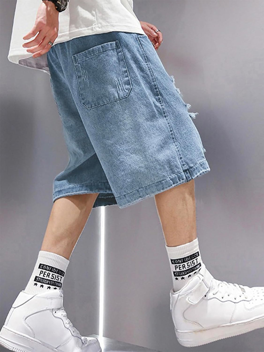 Baggy Jean Shorts Men, Y2K Jorts Cargo Ripped Elastic Waist, Mens Denim Shorts Comfy Casual Streetwear Summer