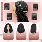 Deep Wave Half Wig Human Hair 24Inch Wear and Go Glueless Curly Wig 200% Density 3 in 1 Seamless Flip over Drawstring No Headband Wig for Black Women Beginner Friendly Natural Color