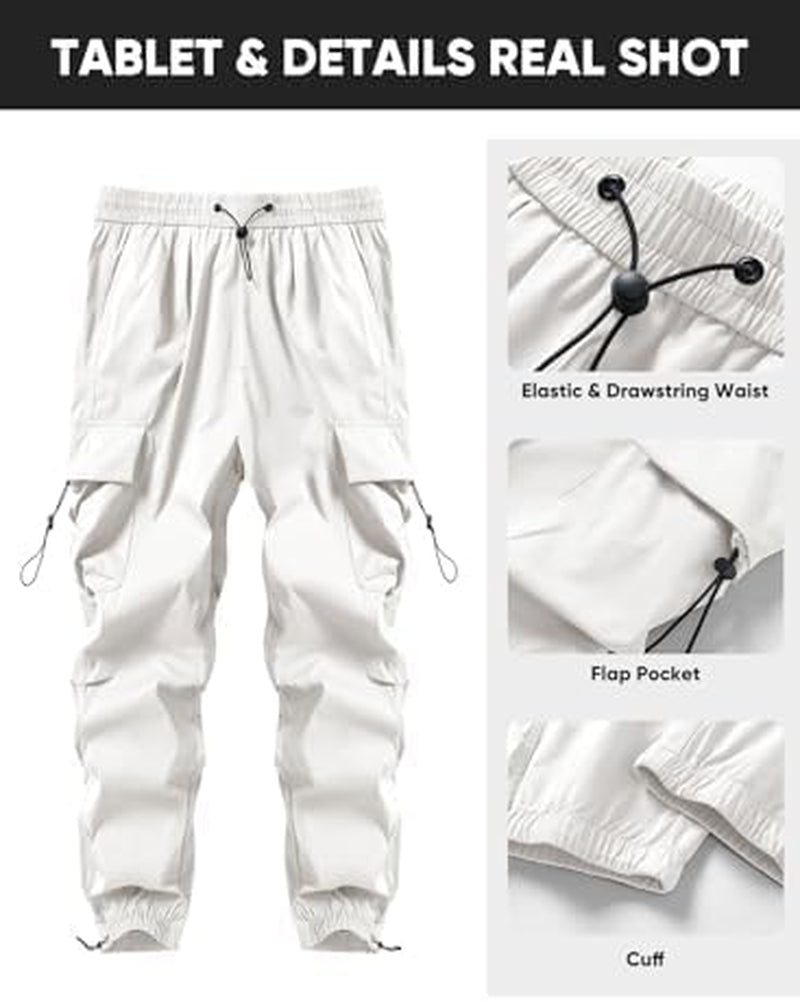 Mens Loose Fit Drawstring Y2K Baggy Parachute Cargo Pants | Harem Joggers, Utility Flap, Deep Side Pockets, Elastic Waistband, Adjustable Hem, Streetwear, Casual Wear, Outdoor Hiking