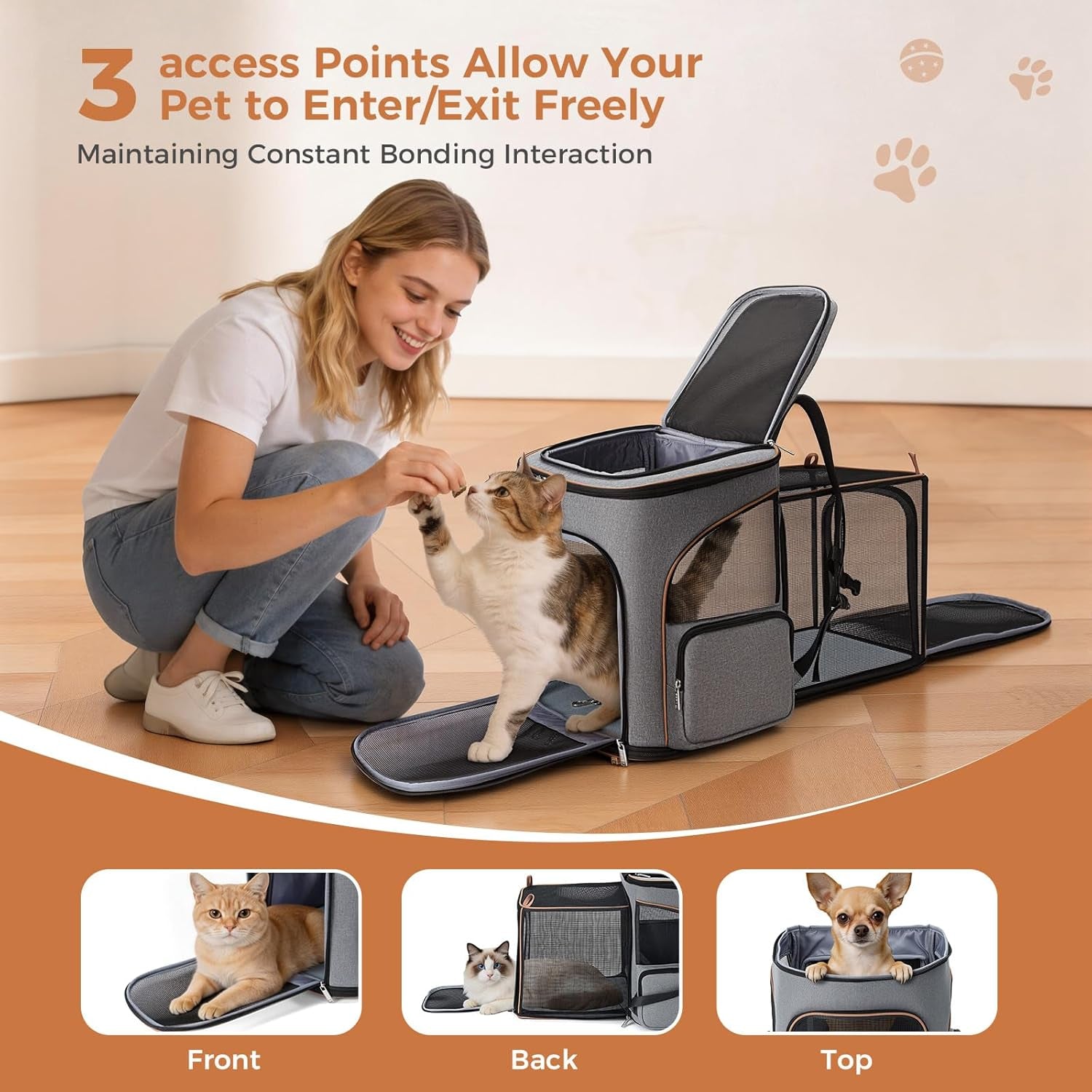 Pet Carrier Backpack Expandable Cat Backpack Carrier for Small Dogs Large Cats Puppies, Dog Backpack Carrier for Hiking Travel Outdoor Hold Pets up to 20 25 Lbs, Grey