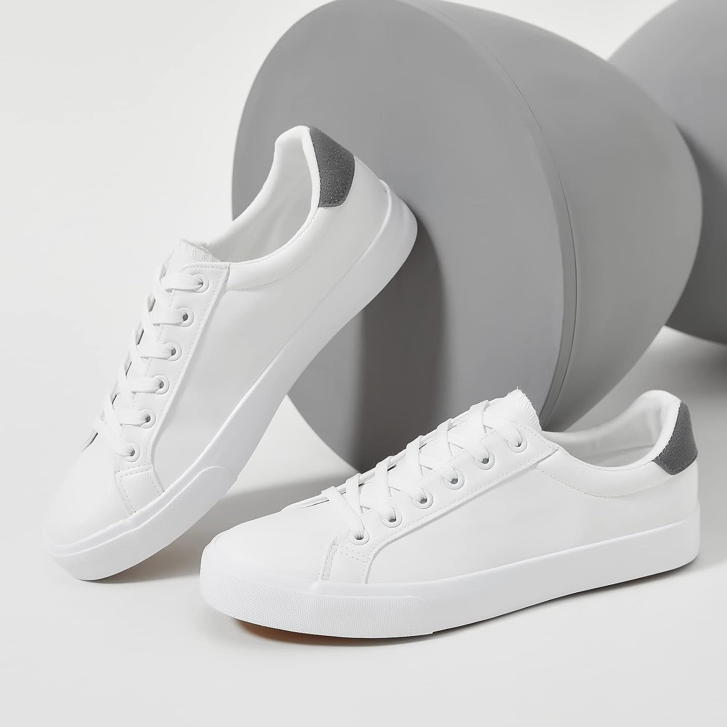 Mens White Tennis Shoes PU Leather Sneakers for Men | Water Resistant,Slip Resistant,Easy Clean,Easy Match,Soft