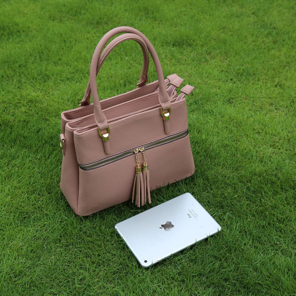 Women Purses and Handbags, PU Leather Top Handle Satchel Bag | Removable Long Strap, 3 Zippered Compartments, Crossbody Purse for Ladies, ,Tassel Pendant