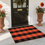 Halloween Buffalo Plaid Outdoor Rug, Fall Decor Front Porch Rug | 2'4" X 3'7" Black and Orange Washable Thanksgiving Layered Door Mat, Cotton Woven Fall Entryway Rugs for Kitchen Patio
