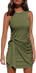 Summer Dresses for Women 2026 Casual Sleeveless Mini Dress | T Shirt Dress,Wrap,Solid,Bodycon,Ruched,Spring,Tie Waist Short Dress,Party,Night Out,Prom,Date,Homecoming,Summer Clothes