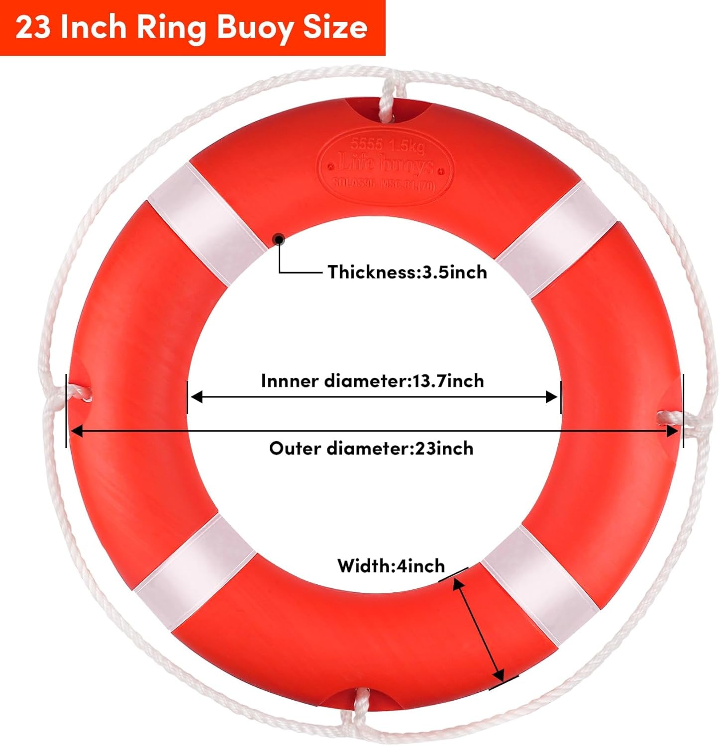Life Ring 23"/28" Boat Safety Throw Buoy with Reflective Tape & Grab Lines - Orange Life Rings for Boats,Includes Water Floating Saving Rope