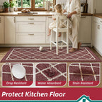 Kitchen Rugs Non Slip Washable Kitchen Mat, Red, 32X48In | Washable Easy Care Kitchen Rug, Absorbent Kitchen Mats for Floor, Stain Resistant Durable Rugs for Kitchen