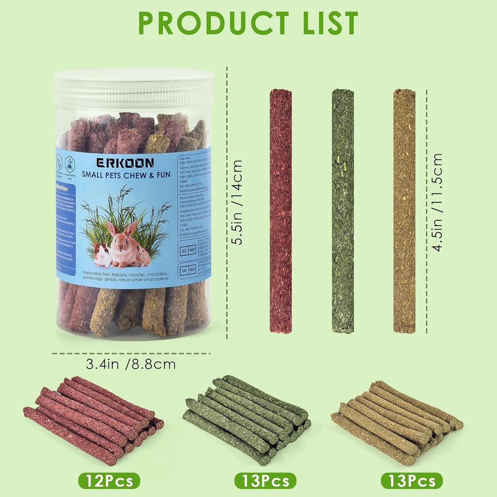 114Pcs Rabbit Chew Toys Timothy Hay Sticks, Guinea Pig Toys for Teeth Natural Molar Sticks Rabbits Treats for Bunnies, Chinchilla, Guinea Pigs, Gerbil, Hamster
