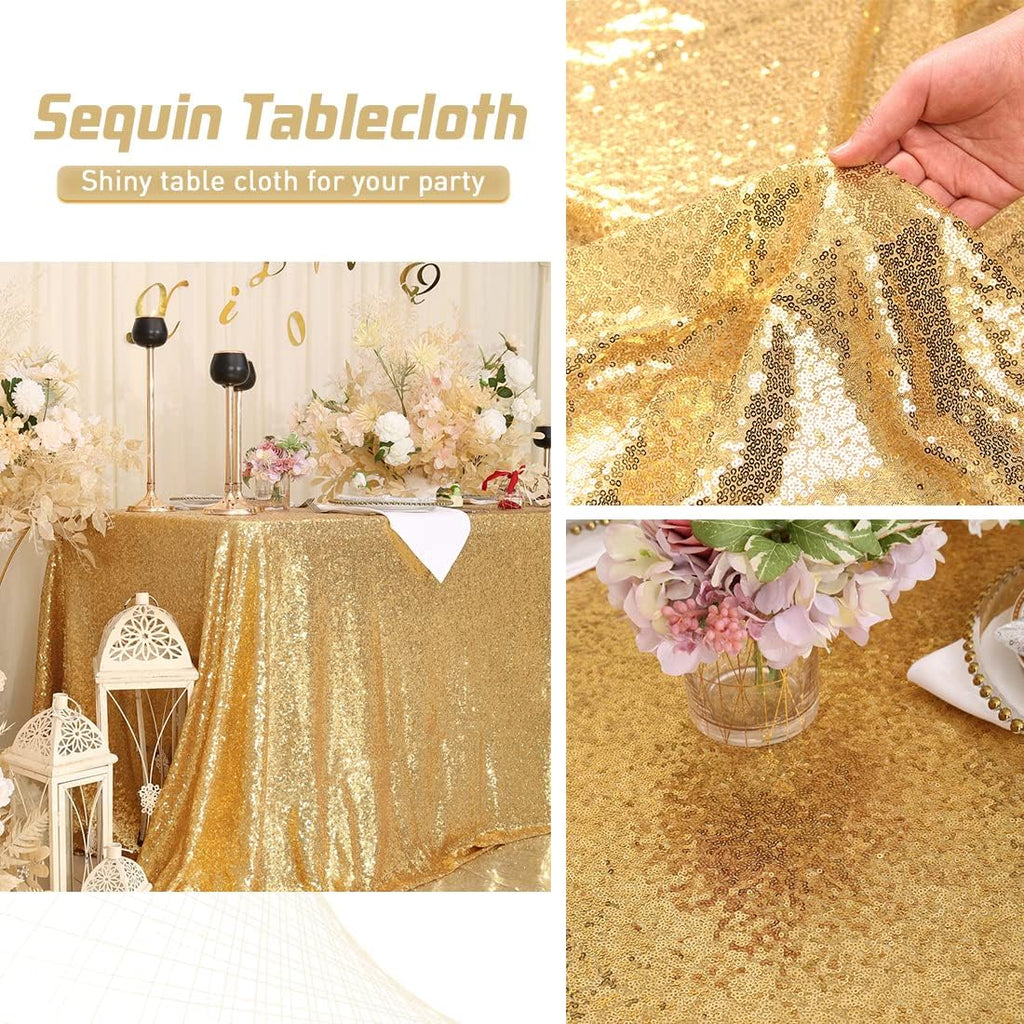 Gold Tablecloth, 60X102 Inch Sequin Rectangle Table Cover for Valentines Cake Dessert Exhibition Party Birthday Events