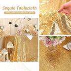 Gold Tablecloth, 60X102 Inch Sequin Rectangle Table Cover for Valentines Cake Dessert Exhibition Party Birthday Events
