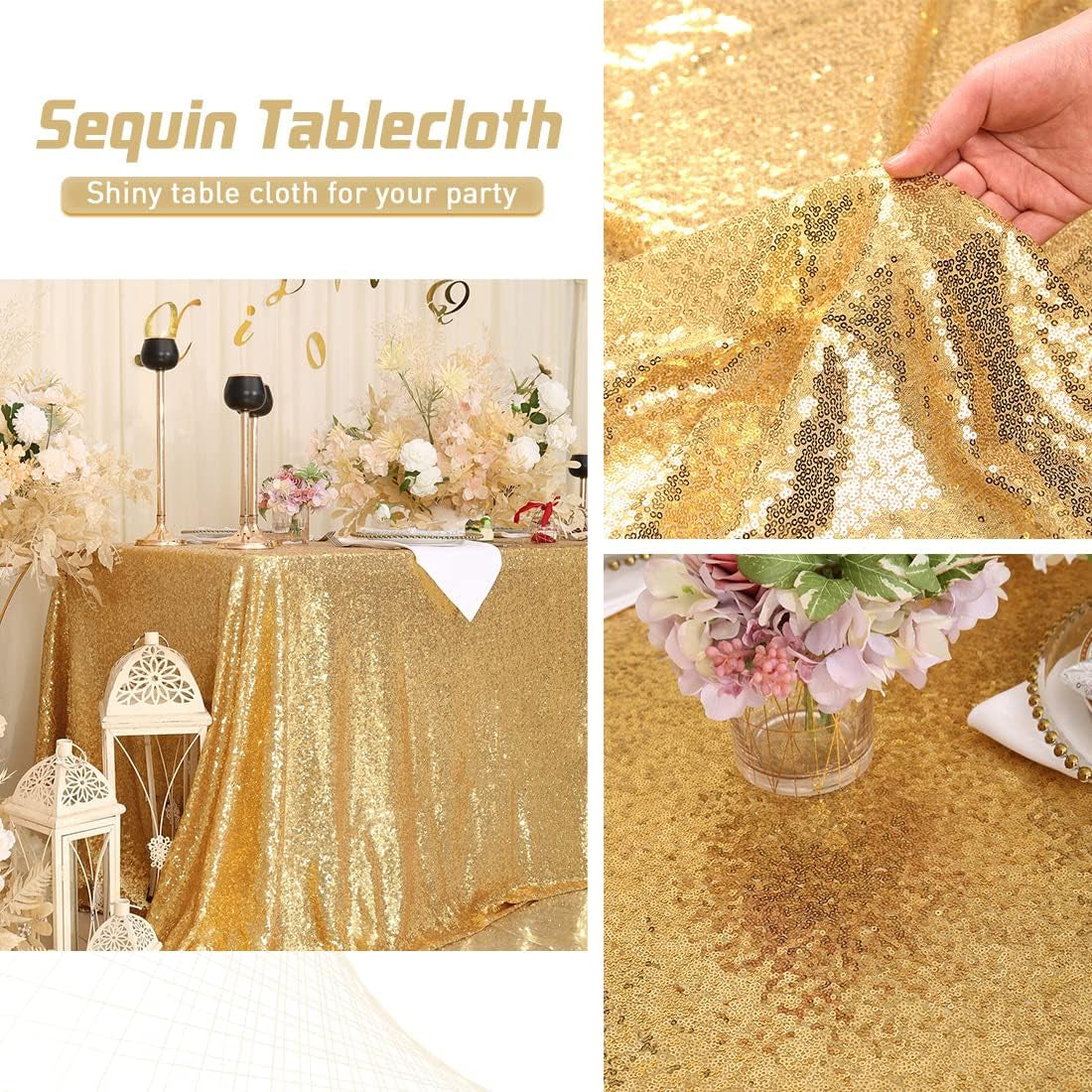 Sequin Tablecloth, 60X102 Inch Gold Rectangle Glitter Table Cover for Cake Dessert Exhibition Party Birthday Events
