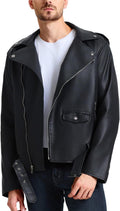 Men'S Leather Jackets, Faux Bomber Jacket for Men Motorcycle Lapel Asymmetric Zip-Up Slim Fit Biker Coat