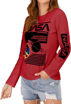 Women Long Sleeve Graphic Shirts NASA Space Letter Print | Crew Neck Tee Tops Tshirt,Fashion T-Shirts,For Spring Fall Winter
