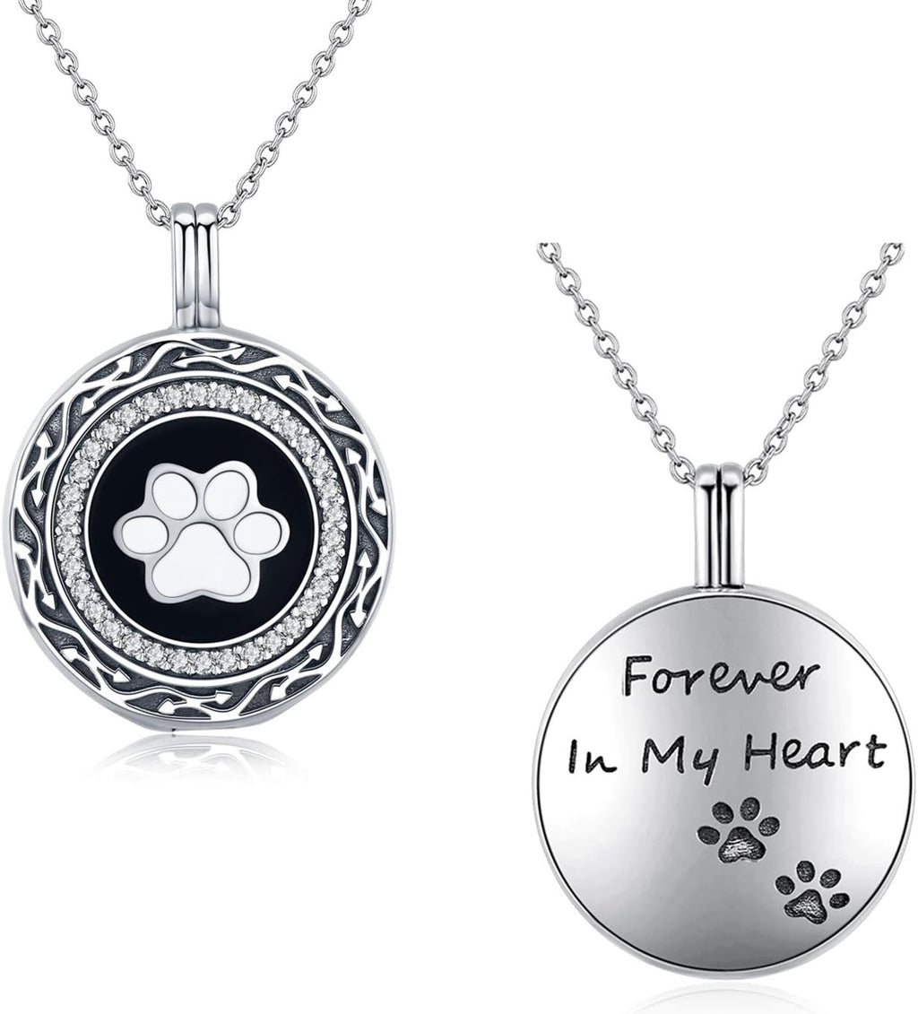 S925 Sterling Silver Paw Urn Pendant Necklace for Pet Cat Dog Ashes Cremation Locket Keepsake Memorial Urn Necklace.
