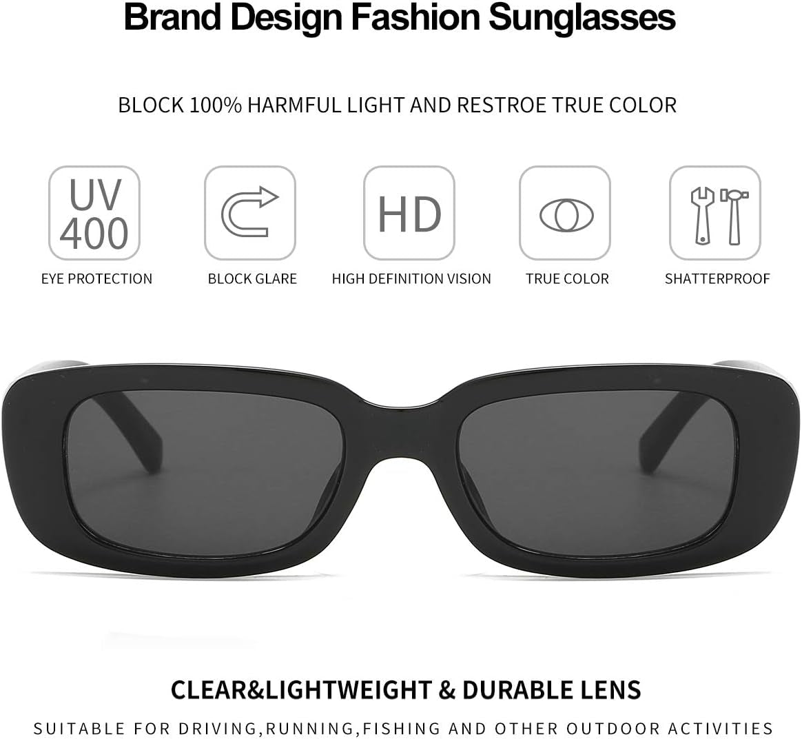 Rectangle Sunglasses for Women Men Trendy Y2K 90S Square Sun Shades UV400 | Retro Sunglasses for Rave Y2K Outfit Accessory Small Chunky Frame for Vacation Travel UV Protection Sun Glasses