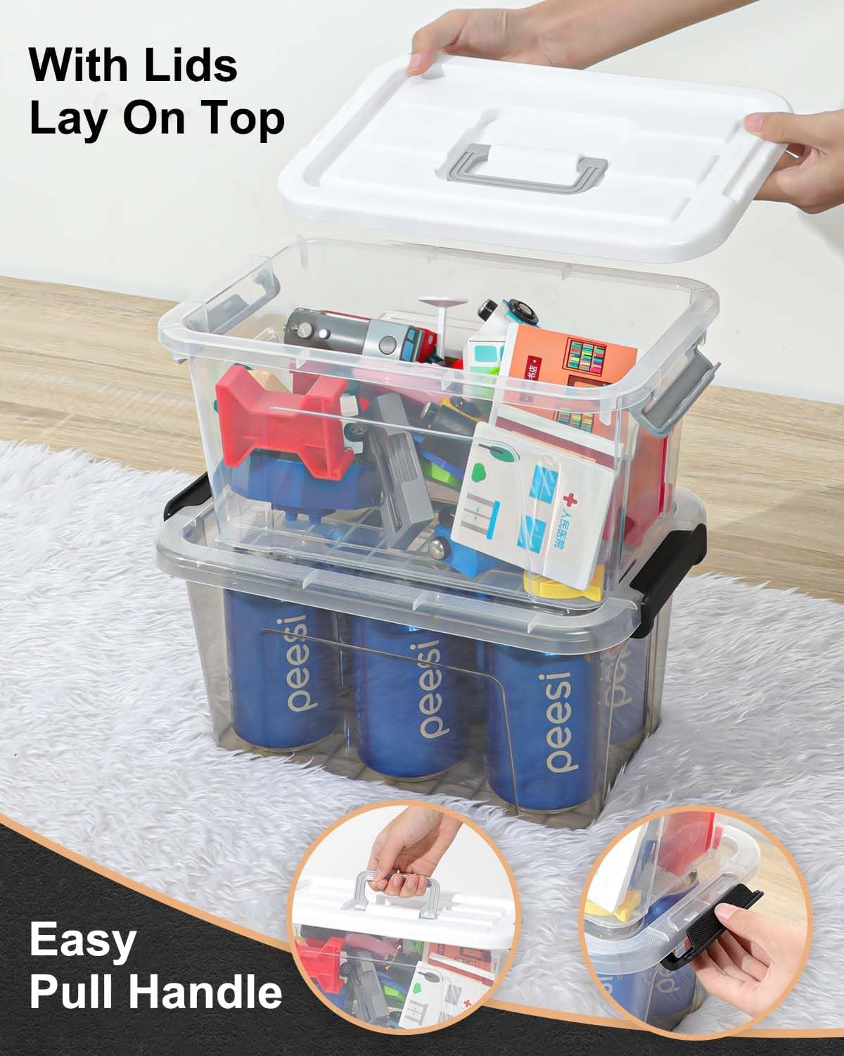 Plastic Storage Bins with Lids 6 Pack Storage Organizer, 7 Quart Stackable Storage Boxes with Buckle Lids and Handle Easy for Home Office Pantry Organization, Clear