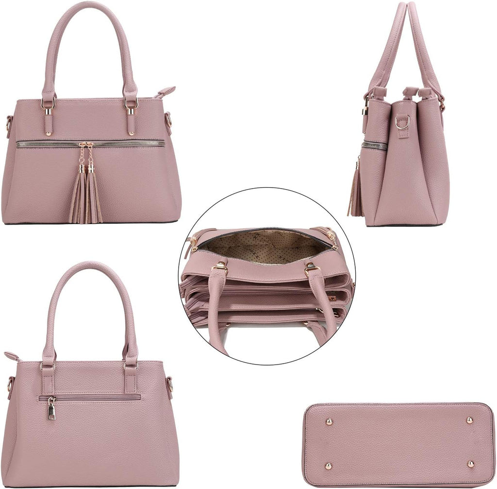 Women Purses and Handbags, PU Leather Top Handle Satchel Bag | Removable Long Strap, 3 Zippered Compartments, Crossbody Purse for Ladies, ,Tassel Pendant