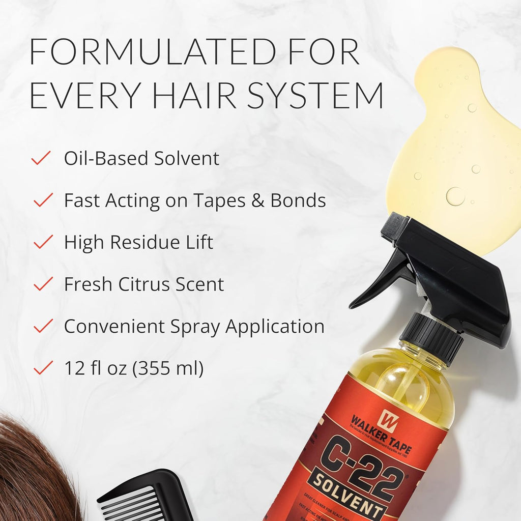 C-22 Adhesive Solvent Spray 12 Oz, Fast-Acting Bond Remover for Wig Tape, Lace Systems, and Tape in Hair Extensions Human Hair, Quick Clean Wig & Hairpiece Adhesive Remover