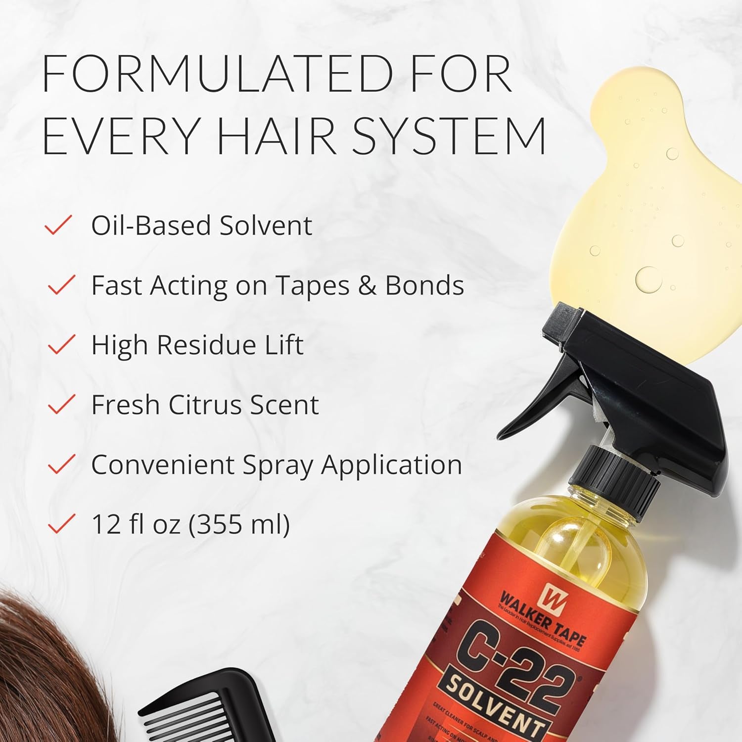 C-22 Adhesive Solvent Spray 12 Oz, Fast-Acting Bond Remover for Wig Tape, Lace Systems, and Tape in Hair Extensions Human Hair, Quick Clean Wig & Hairpiece Adhesive Remover