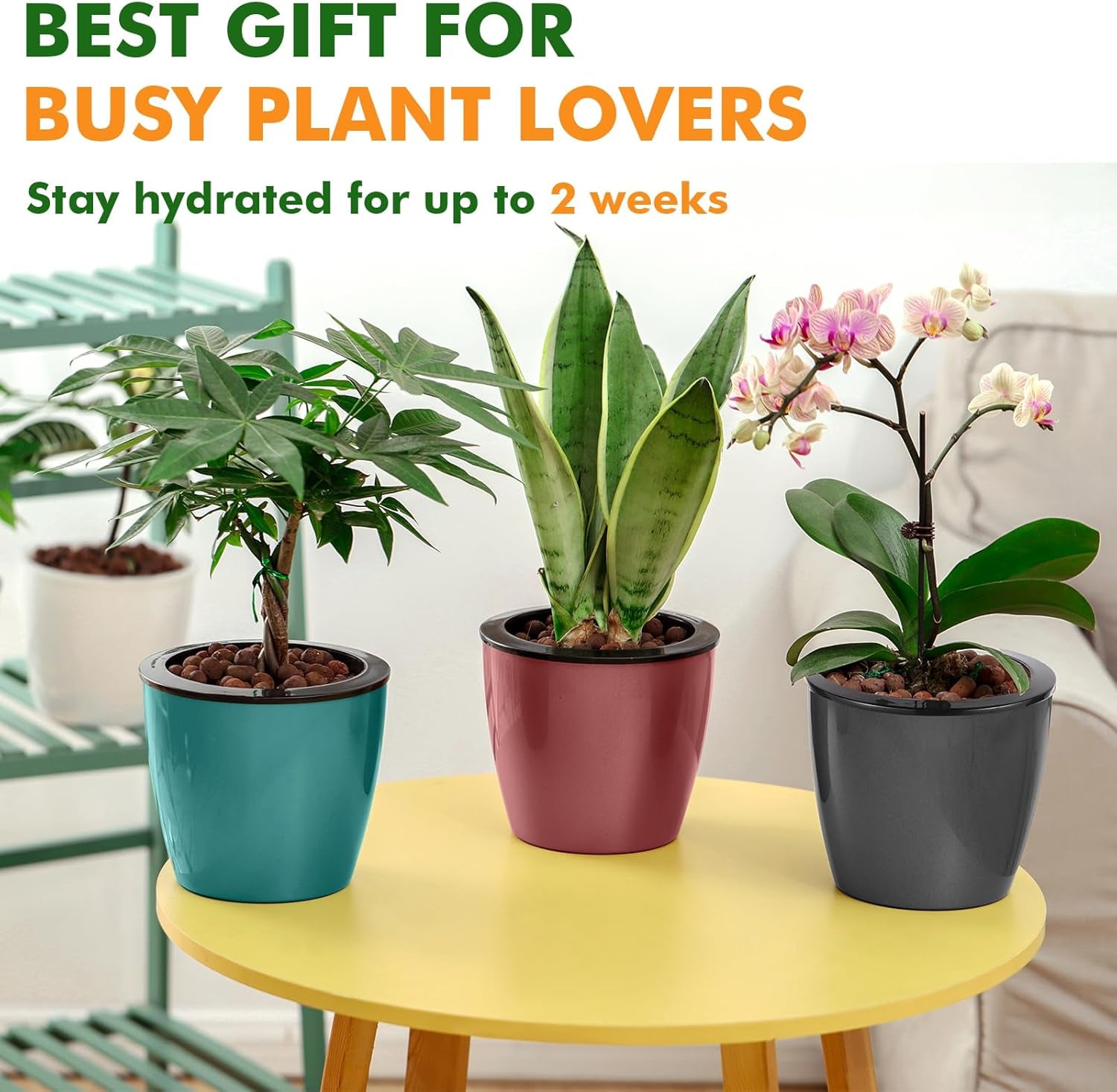 6.7 Inch Self Watering Pots for Indoor Plants, 4 Packs African Violet Pots with Indicator, Black Wick Pot with Drainage Holes, Self Watering Planters for Orchid, Devil'S Ivy, White