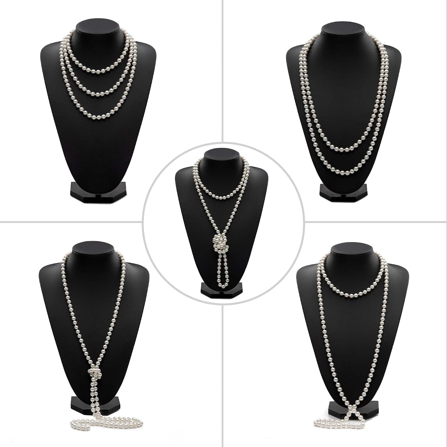 Long Pearl Necklace Faux Pearls Necklace Set Beaded Long Pearls Necklace 1920S Gatsby Costume Jewelry