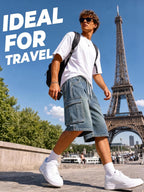 Baggy Jean Shorts Men, Y2K Jorts Cargo Ripped Elastic Waist, Mens Denim Shorts Comfy Casual Streetwear Summer