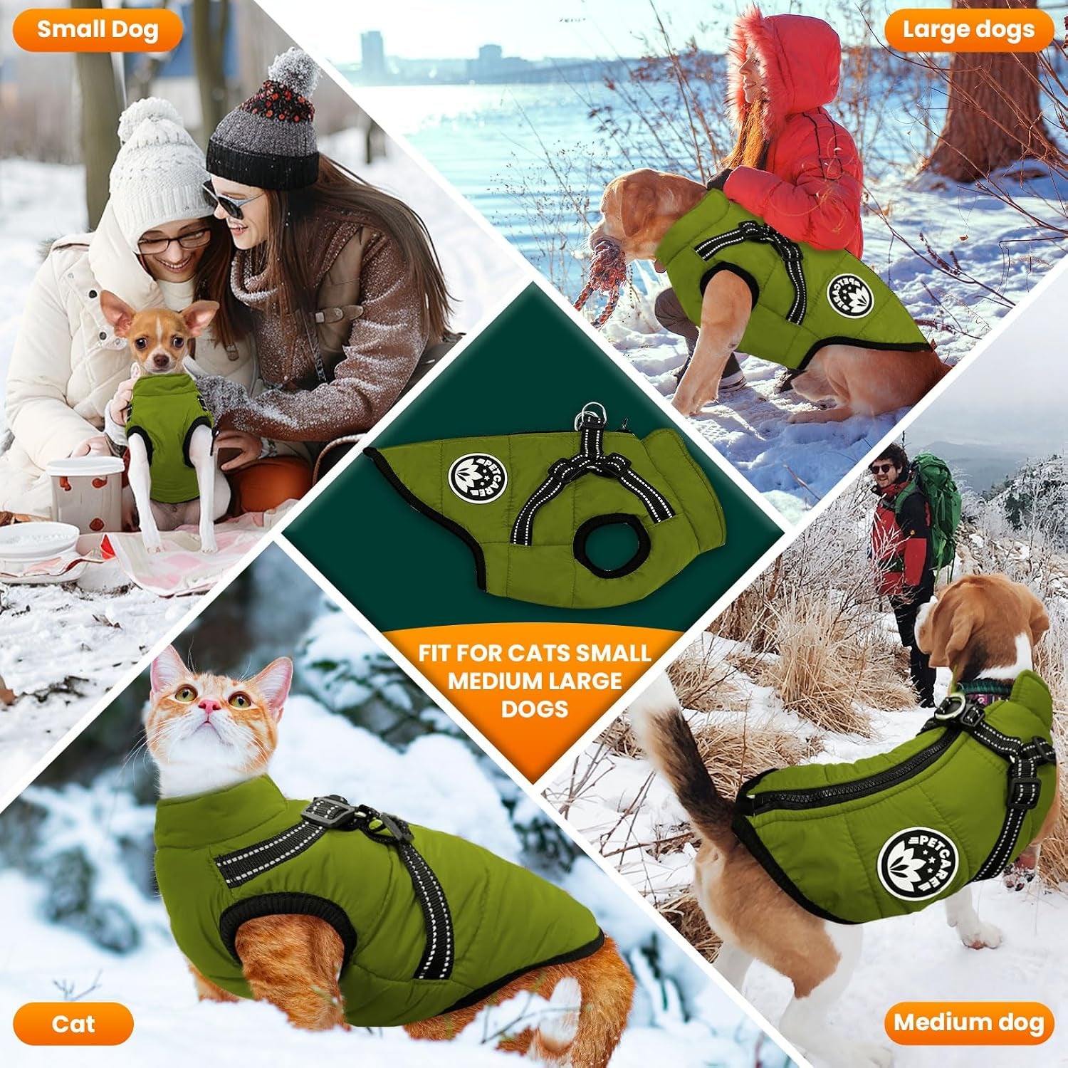 Winter Dog Coat with Harness Built in Waterproof Dog Jackets Warm Pet Fleece Vest Windproof Snow Jacket Snowsuit Reflective Dogs Cold Weather Coats for Puppy Small Medium Large Dogs Cats