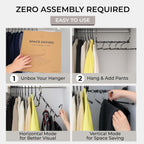 Pants Hangers Space Saving - 2 Pack - Non-Slip Multi-Layer Space Saving Hangers - Multifunctional Clothing Rack for Closet Storage - Ideal for Jeans, Trousers, Skirts, Scarves & Slacks (Black)