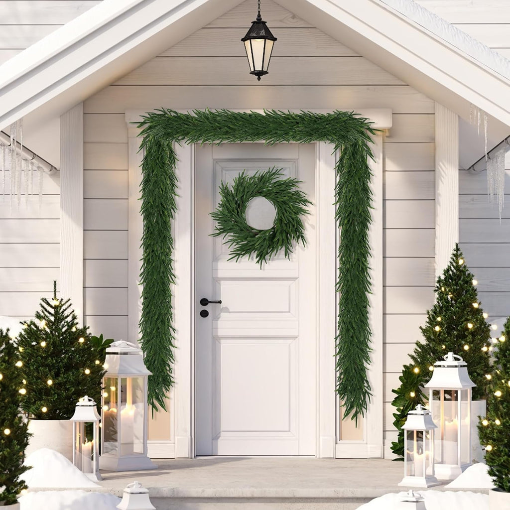16FT Realistic Christmas Garland Pine Garland Real Touch Green Artificial Greenery Garland Artificial Pine Garlands,For Table Mantle Wall Indoor Outdoor Christmas All-Season Decorations