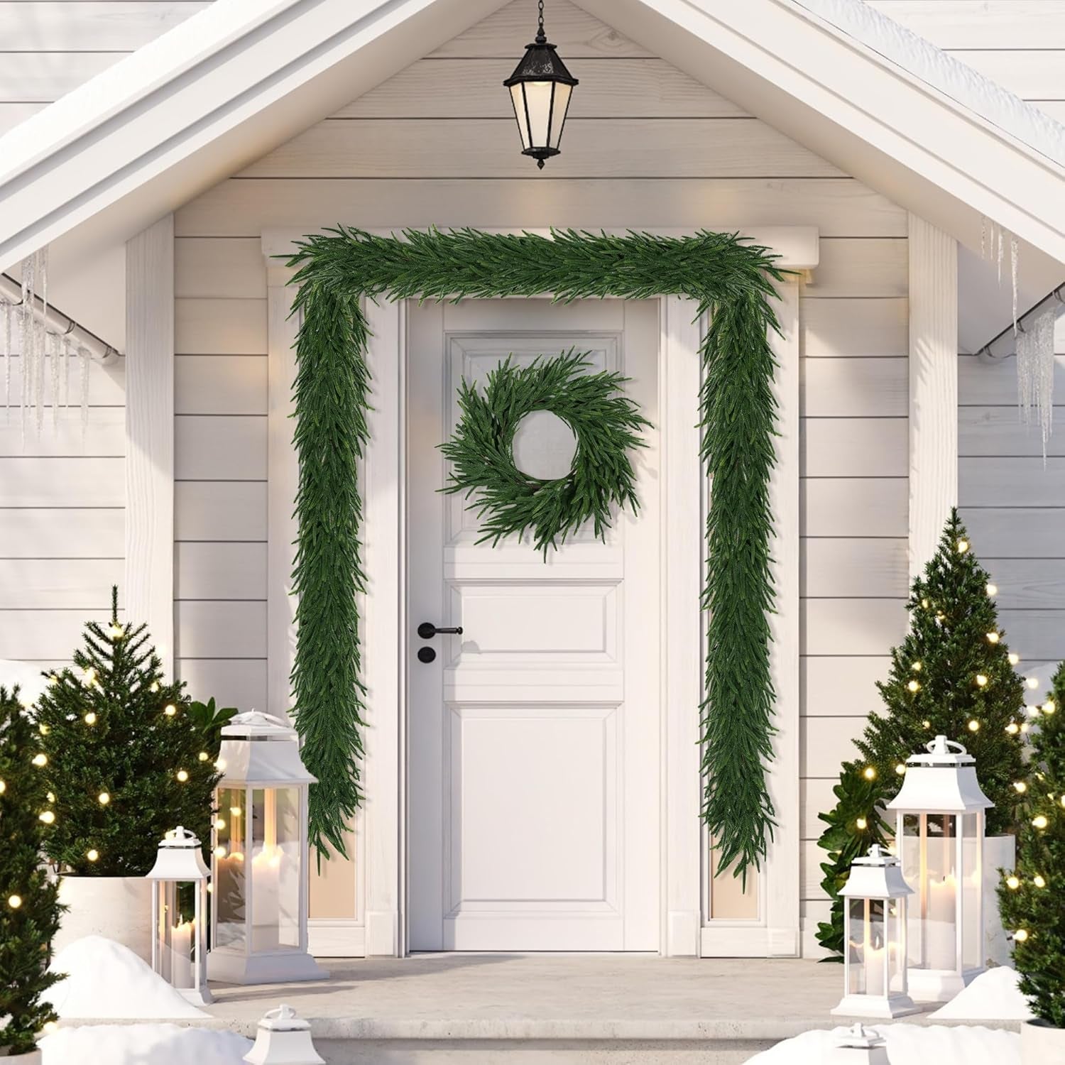 16FT Realistic Christmas Garland Pine Garland Real Touch Green Artificial Greenery Garland Artificial Pine Garlands,For Table Mantle Wall Indoor Outdoor Christmas All-Season Decorations