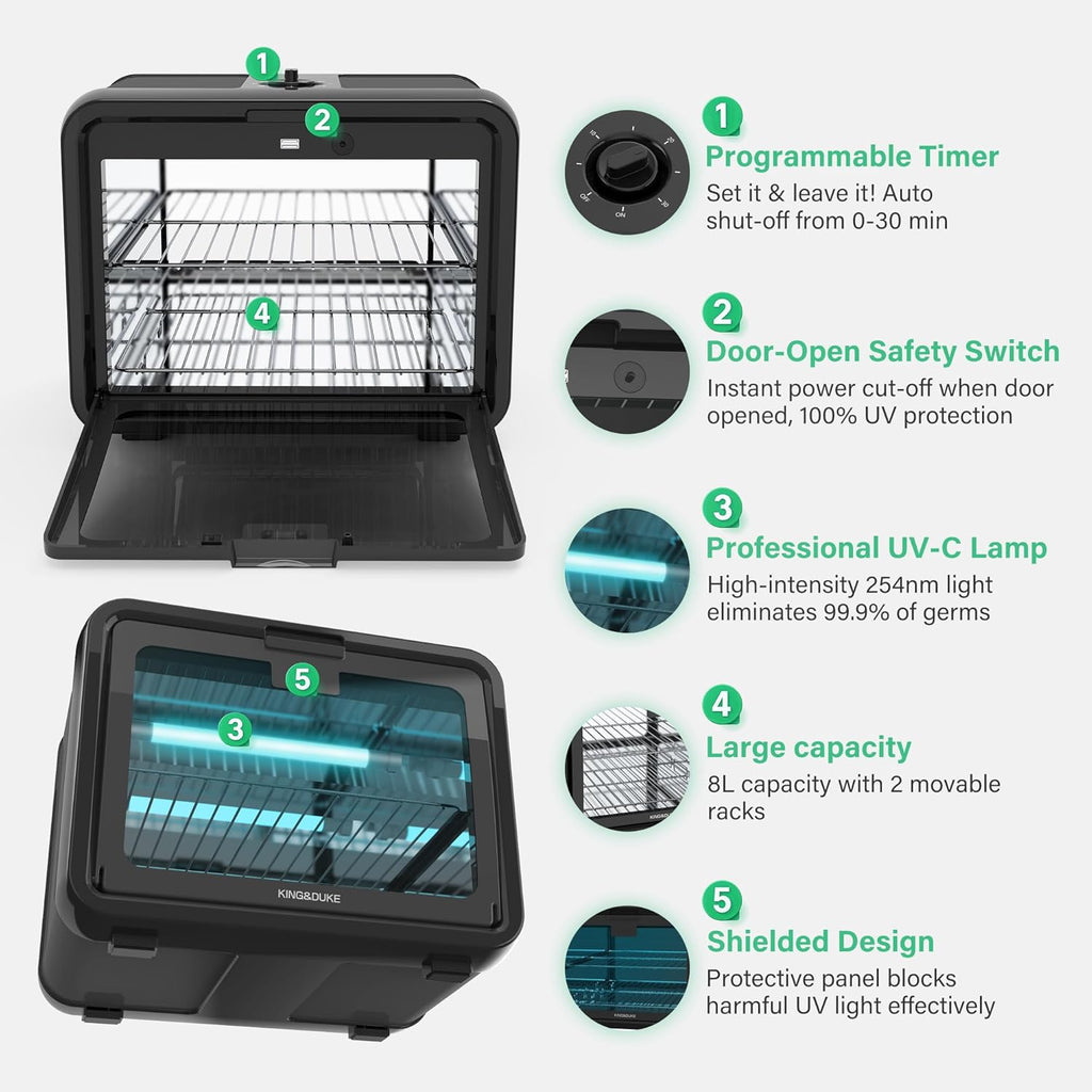 UV Tool Cleaning Cabinet with Timer for Nail and Beauty Tools（Black） | UV Light Tool Care Cabinet with Timer, Reflective Interior, Removable Trays, and Storage for Salon and Personal Tools