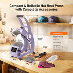 Hat Heat Press Machine, Precise Temp/Timer Control, 6.54"X3.84"Curved Heat Plate, Hat Stretcher, Safety Base, 2 Hat Pad, Glove, Heat Press Heat for Caps, Sublimation, Vinyl, Heat Transfer