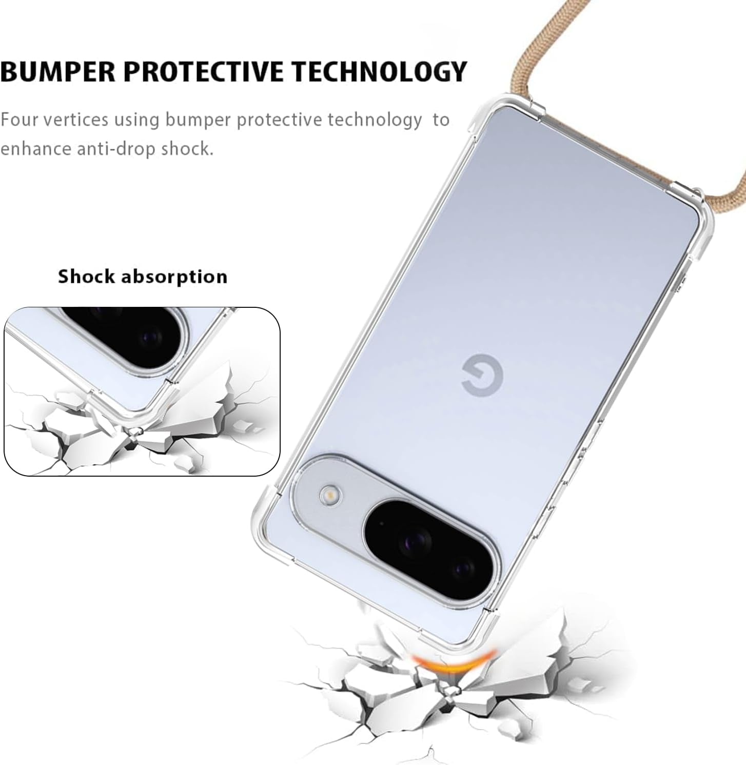 For Google Pixel 10 Crossbody Case Clear Adjustable Shoulder Neck Lanyard Strap Phone Cover for Women Girls Transparent Soft Slim Shockproof Protective Mobile Case for Pixel 10 - Beige