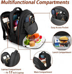 Lunch Backpack for Men, 17 Inch Work Backpack with Lunch Compartment | Laptop Compartment, Water Resistant, anti Theft, Insulated Cooler Backpack, Meal Prep Bag for College Travel Picnic, Black