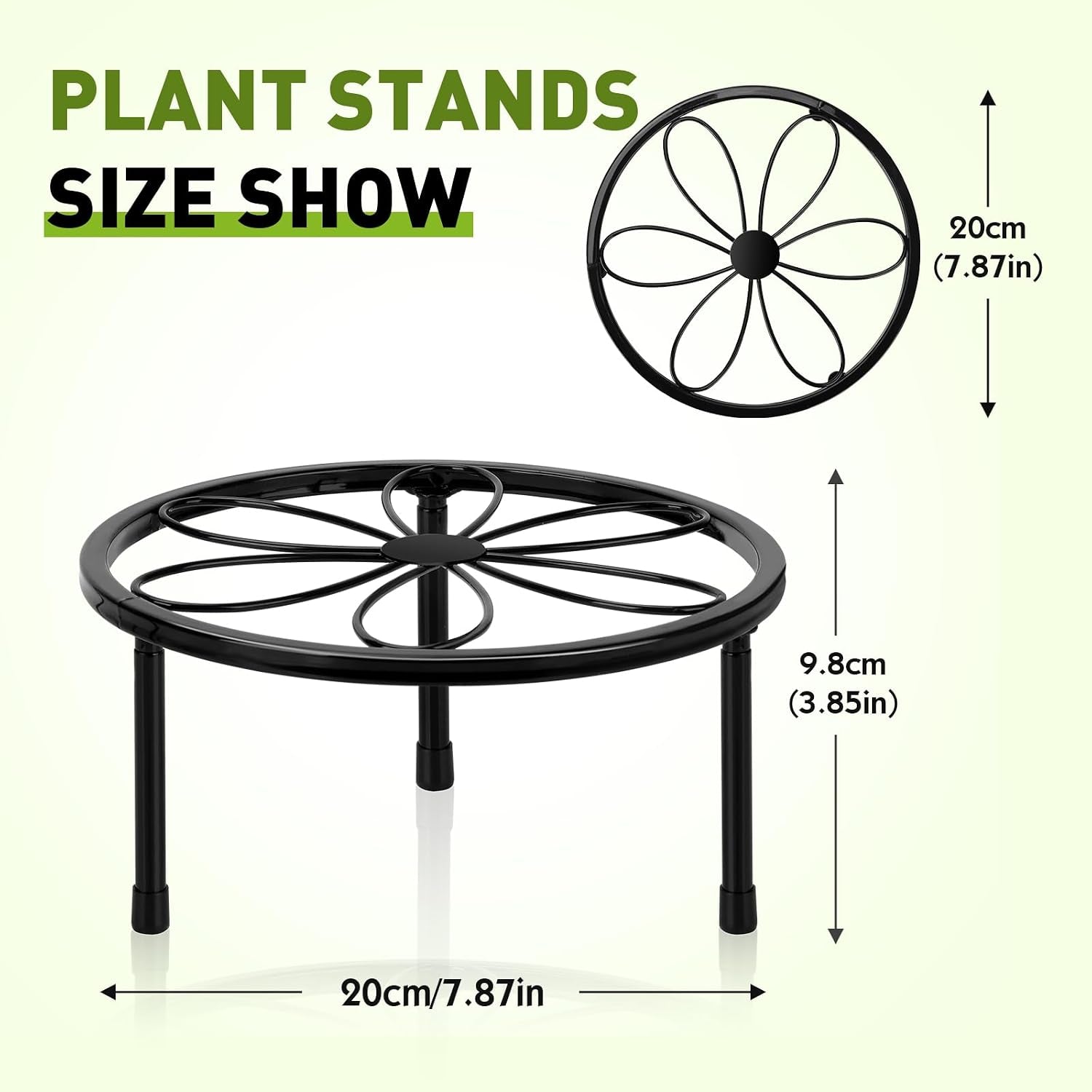 2 Pack 7.8" Metal Plant Stand Indoor , Black Plant Stands Outdoor, Rustproof round Heavy Duty Flower Pot Stand, Potted Plant Holder for Garden Home