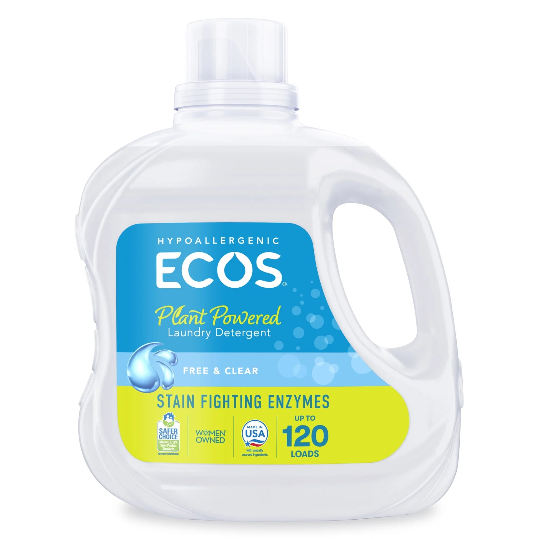 ECOS Plus Liquid Laundry Detergent with Stain-Fighting Enzymes - Hypoallergenic, Unscented, 120 Loads, 110 Oz