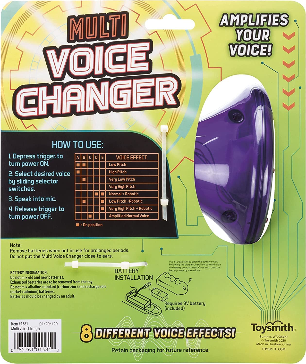 Tech Gear Multi Voice Changer, Amplifies Voice with 8 Different Voice Effects, for Boys & Girls Ages 5+, Colors Vary