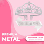 Birthday Tiara Crown with Sash for Women, Birthday Queen for Party | Metal Crown, Birthday Decorations, Birthday Accessories