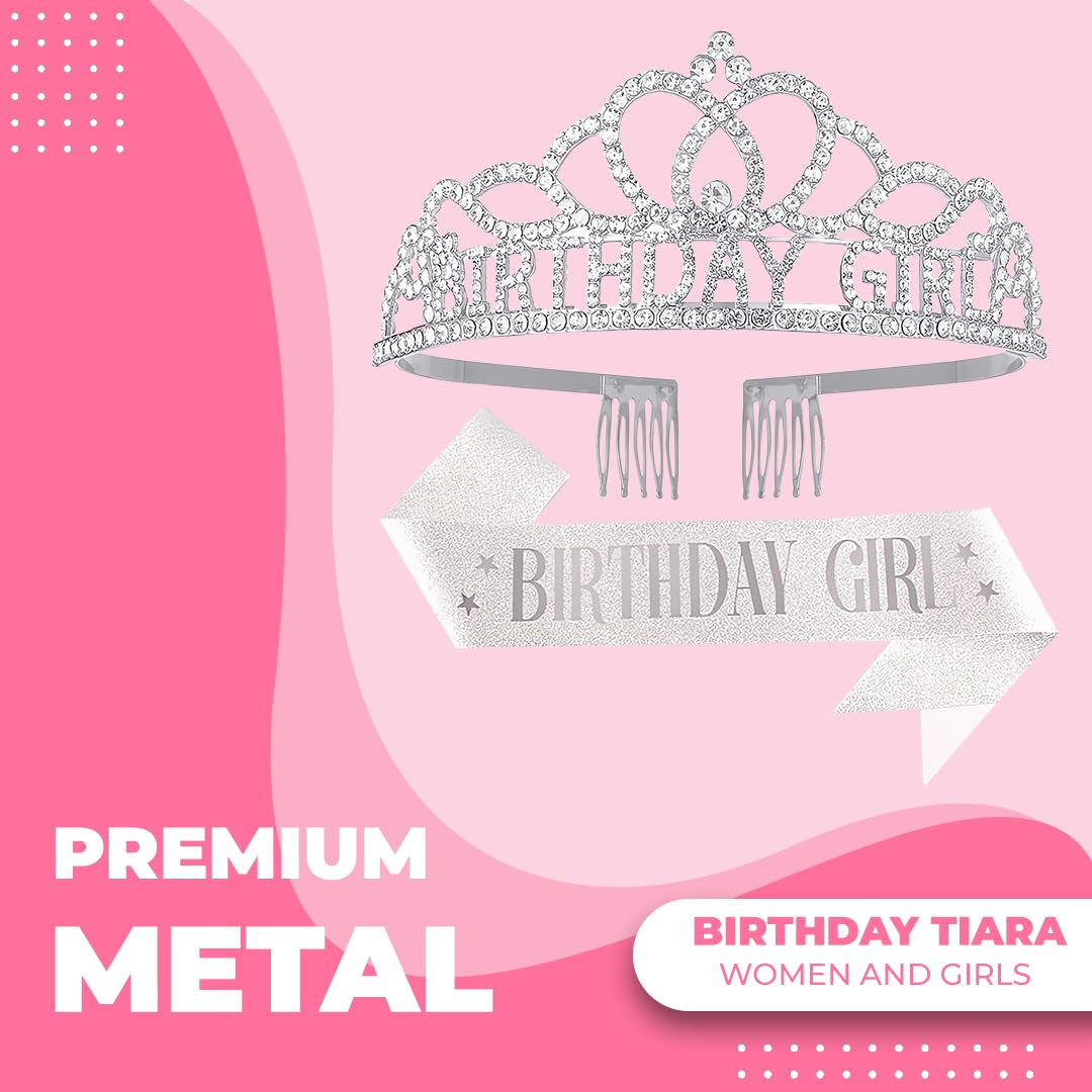 Birthday Tiara Crown with Sash for Women, Birthday Queen for Party | Metal Crown, Birthday Decorations, Birthday Accessories