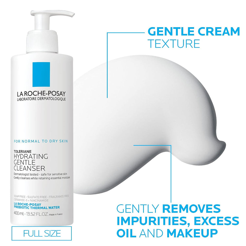 La Roche-Posay Toleriane Hydrating Gentle Face Cleanser, Hydrating Facial Cleanser with Niacinamide + Ceramides, Daily Face Wash for Dry Skin to Normal Skin, Sensitive Skin Tested, Fragrance Free