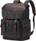 Nerlion Leather Backpack for Men Waxed Canvas Laptop Backpack 17.3 Inch Rucksack Vintage Travel Backpack (Black)
