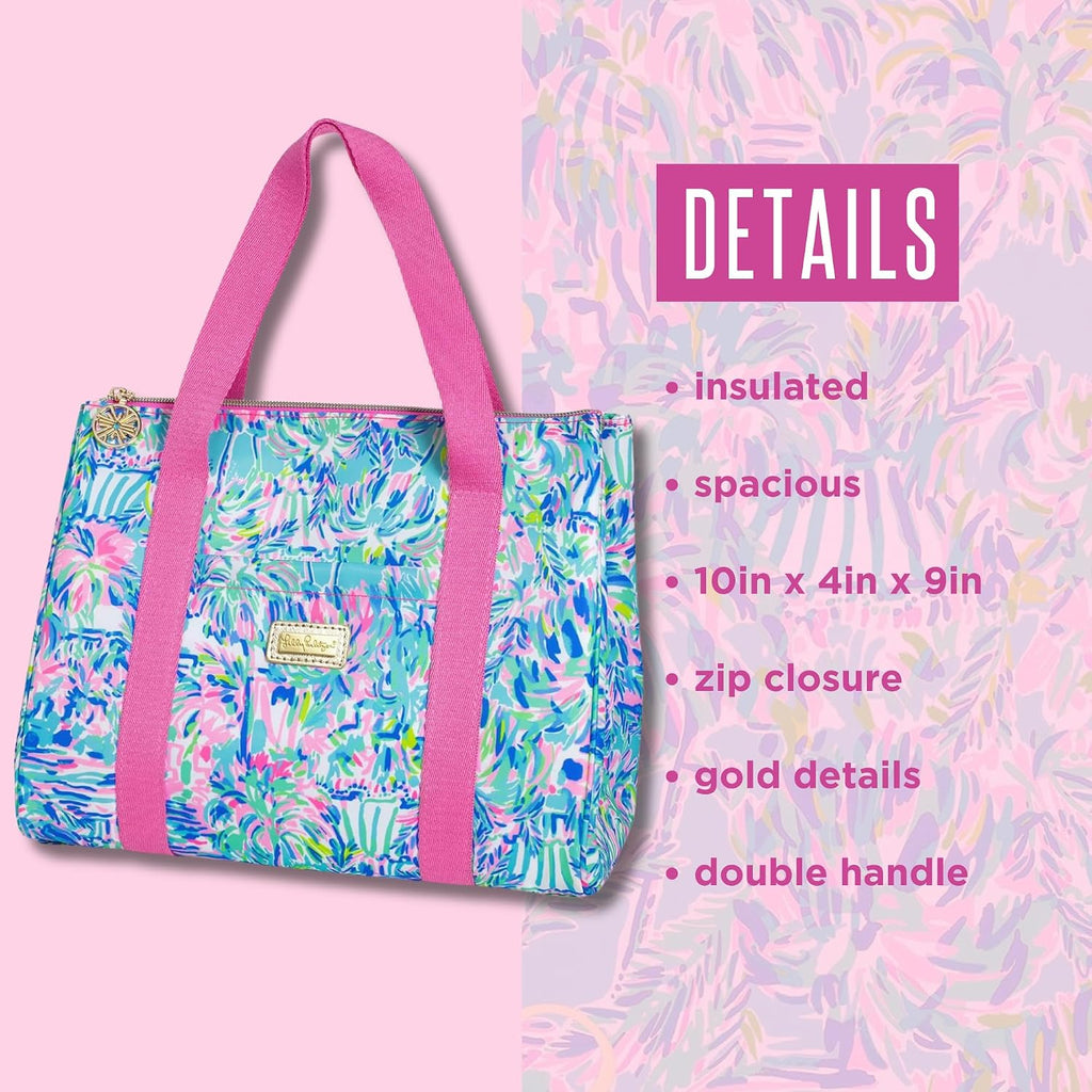 Lilly Pulitzer Insulated Lunch Bag, Cabana Cocktail | Cute Lunch Cooler Tote for Women, Mini Cooler with Zipper Closure, Exterior Pocket, Flat Base, and Handle Straps
