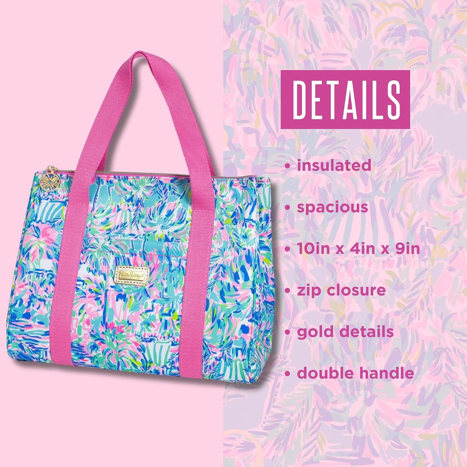 Lilly Pulitzer Insulated Lunch Bag, Cabana Cocktail | Cute Lunch Cooler Tote for Women, Mini Cooler with Zipper Closure, Exterior Pocket, Flat Base, and Handle Straps