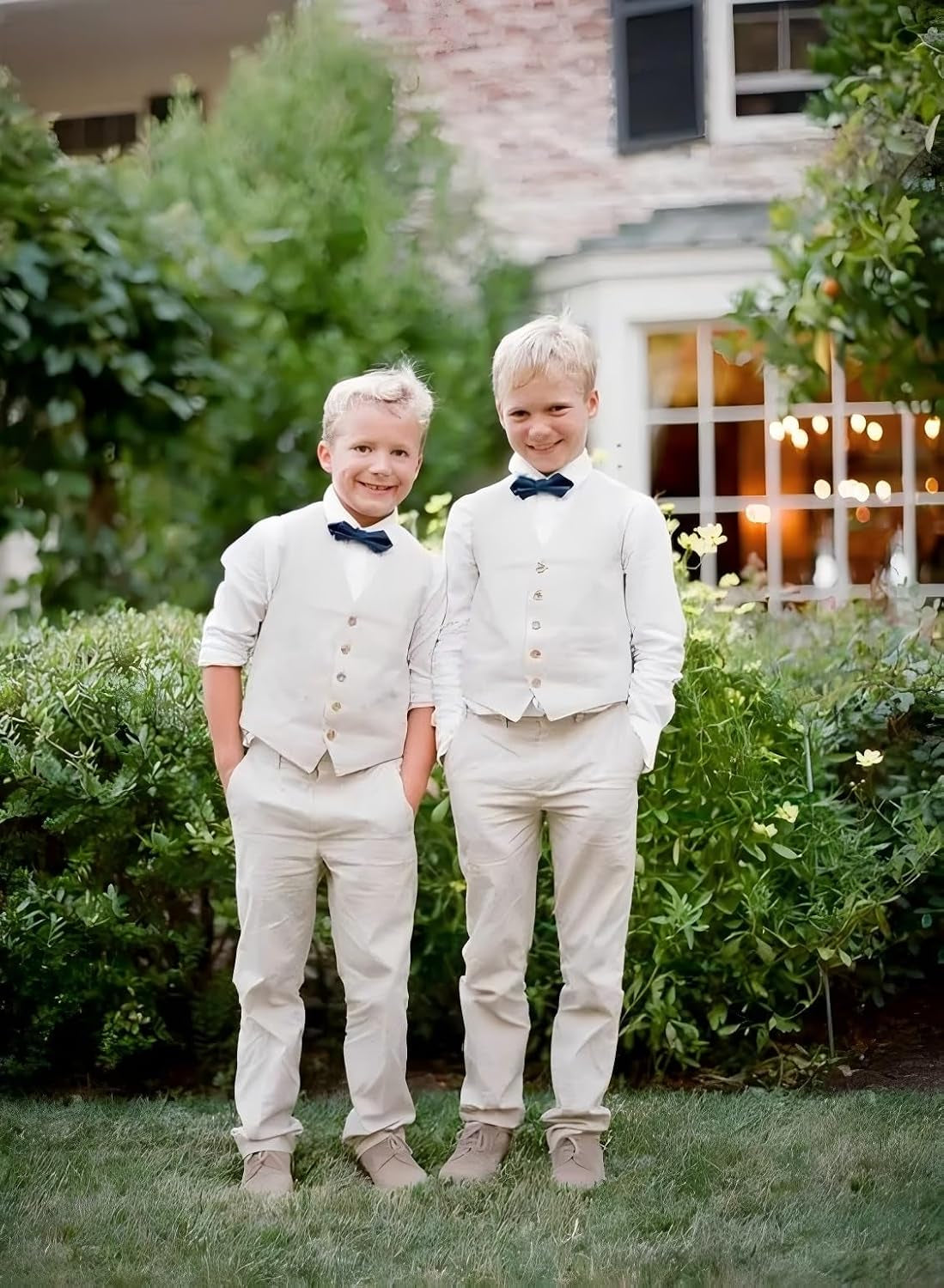 Boys Linen Suit Boys Tuxedo Slim Fit 3 Piece Summer Suit Kids Linen Suit Jacket Vest Pant (White,8 Years)