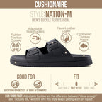 Nation Slip on Slides for Men with Adjustable Straps, Cushioned Footbed and Ridged Grip Outsole - Everyday Mens Sandals