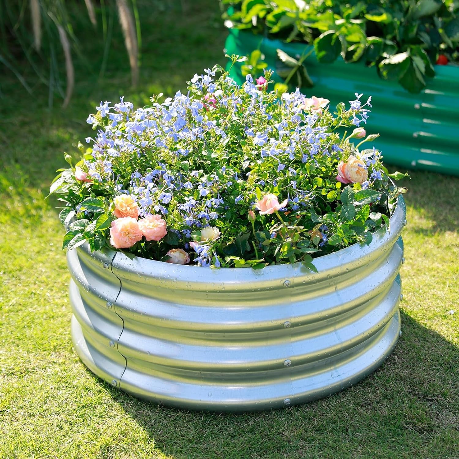 Galvanized Raised Garden Bed 2Pcs, Planter Raised Garden Beds Outdoor, round Clearance Raised Garden Beds for Gardening Vegetables 4X4X1Ft……