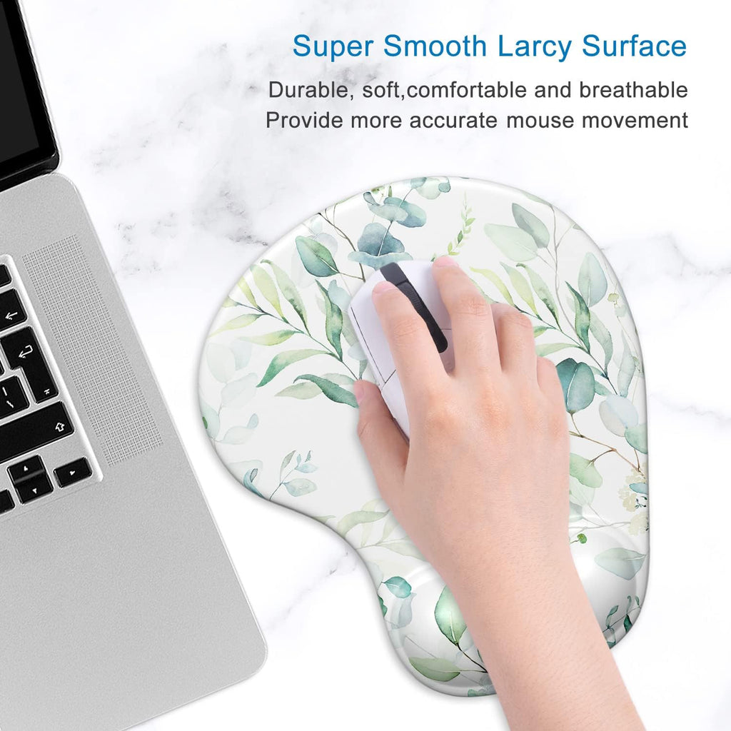 Ergonomic Mouse Pad with Gel Wrist Support Wrist Rest Smooth Surface Non-Slip PU Base Comfortable Office Supplies Pain Relief, 9.5 X 8 Inches, Leaves and Branches